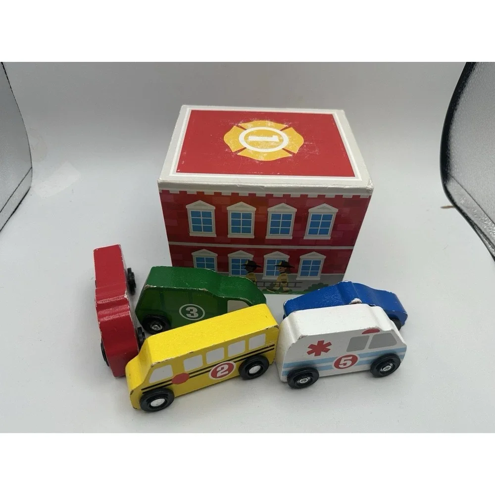 Melissa & Doug Nesting and Sorting Blocks - 6 Buildings, 5 Wooden Vehicles -